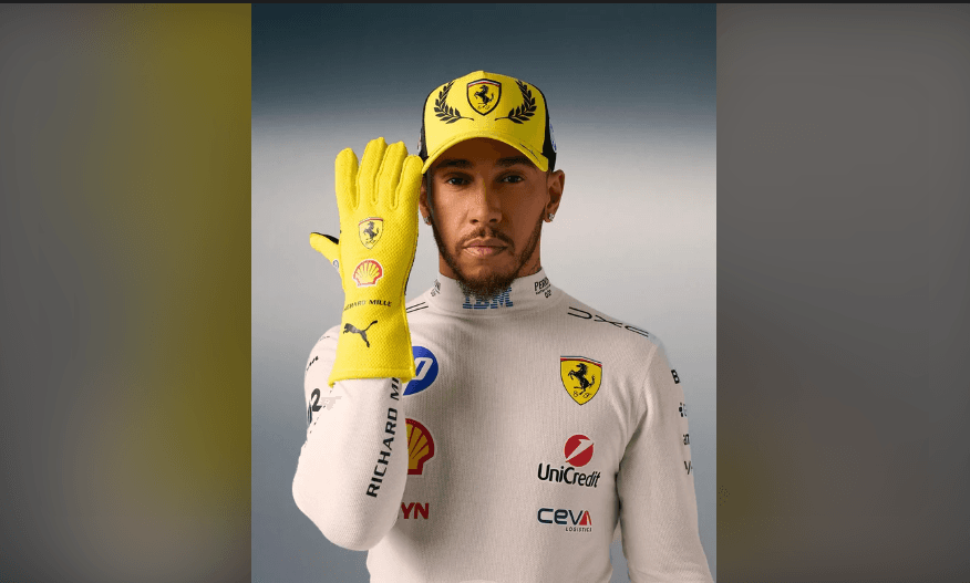 Lewis Hamilton wearing Ferrari race kit
